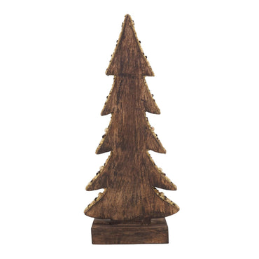 Fennco Styles 15" H Beaded Wooden Christmas Tree Figurine - Brown Tabletop Small Tree for Christmas, Holiday, Home, Desk, Mantel and Office Décor