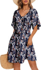 Women's Deep V-Neck Mini Dress with Bow Tie - Elegant Summer Fall Outfit