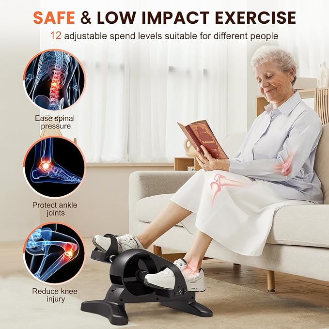 Mini Under Desk Exercise Bike Pedal Exerciser, Motorized Setting Bike Pedal Exerciser Leg/Arm Cycle for Senior, Physical Therapy, with 12 Adjustable Speed, LCD Display, Remote Control