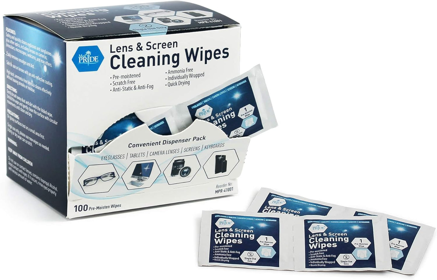 MedPride Premoistened Lens Cleaning Wipes - 6" x 5"- 100 wipes/ Case of 50 (5000 count)