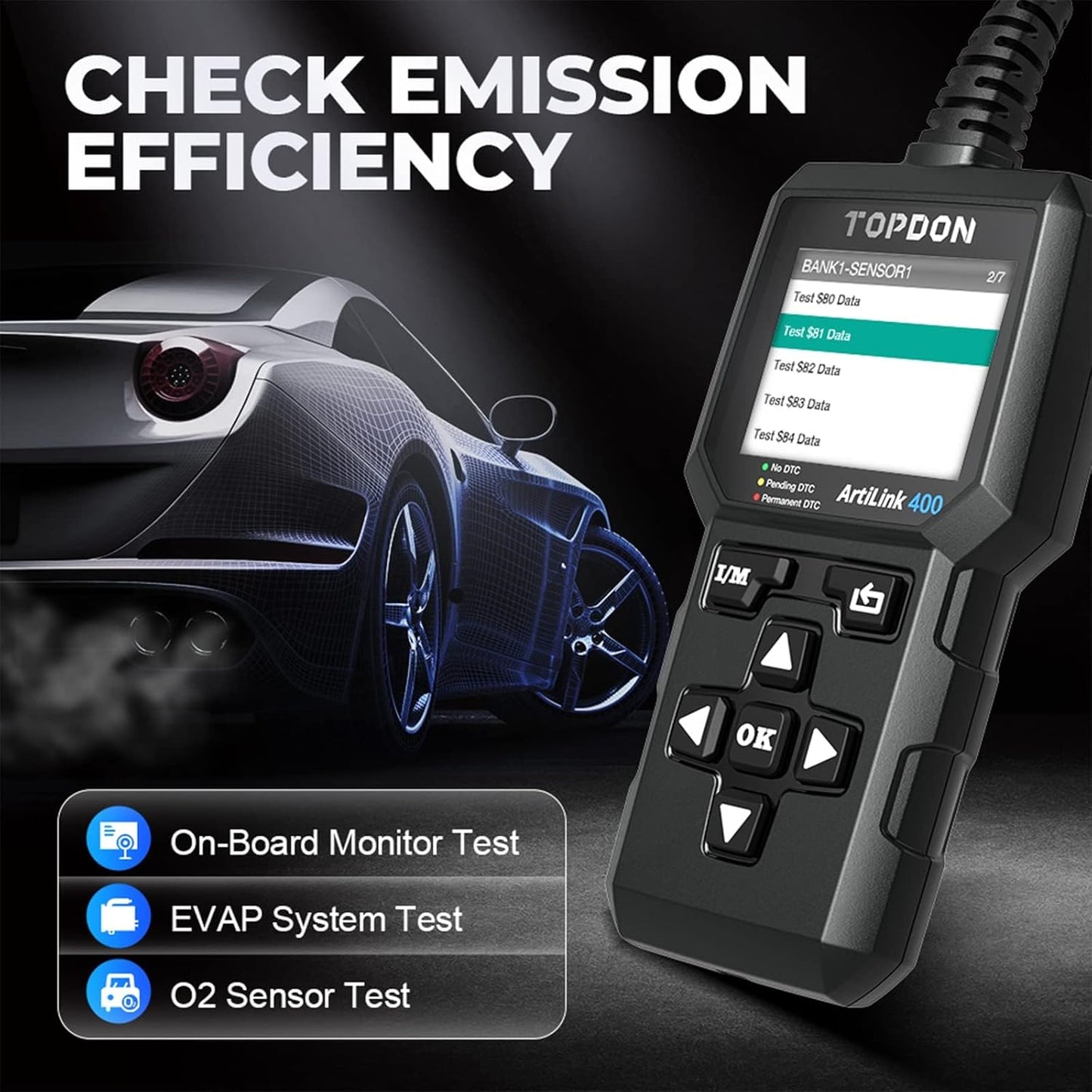 TOPDON AL400 OBD2 Scanner, Full OBDII Code Reader, Check Engine Light Scan Tool, Car Scanner with DTC Lookup, Clear Codes, Freeze Frame, One-Click I/M, Diagnostic Scanner for DIYers, Lifetime Update
