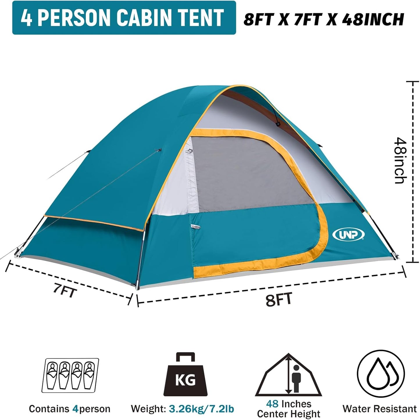 UNP 4-Person Cabin Tent and Dome Tent Portable Cabin Tent, Camping Tent 4-Person Easy Set Up, Waterproof with Top Rainfly for Outdoor Camping/Hiking
