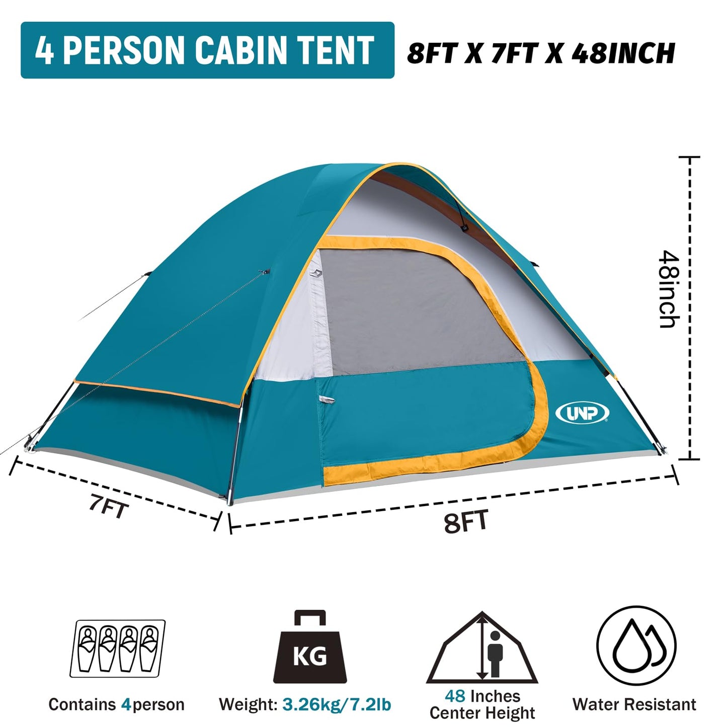 Camping Tent 4 Person, Waterproof Windproof Tent with Rainfly Easy Set up-Portable Dome Tents for Camping