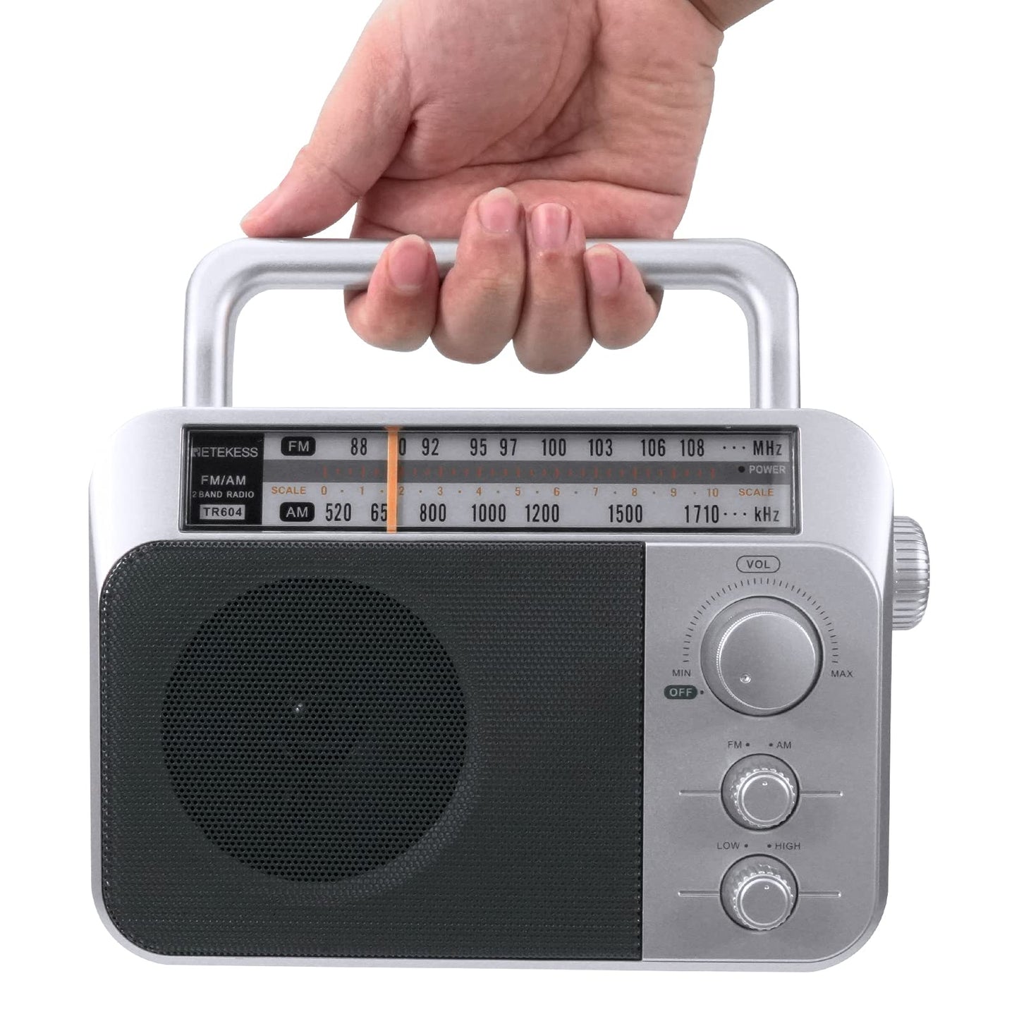 Retekess TR604 AM FM Radio,Portable Radio Plug in Wall,D Battery Operated,Large Dial,High/Low Tone Mode,Big Speaker,Earphone Jack,for Home,Picnic,Senior