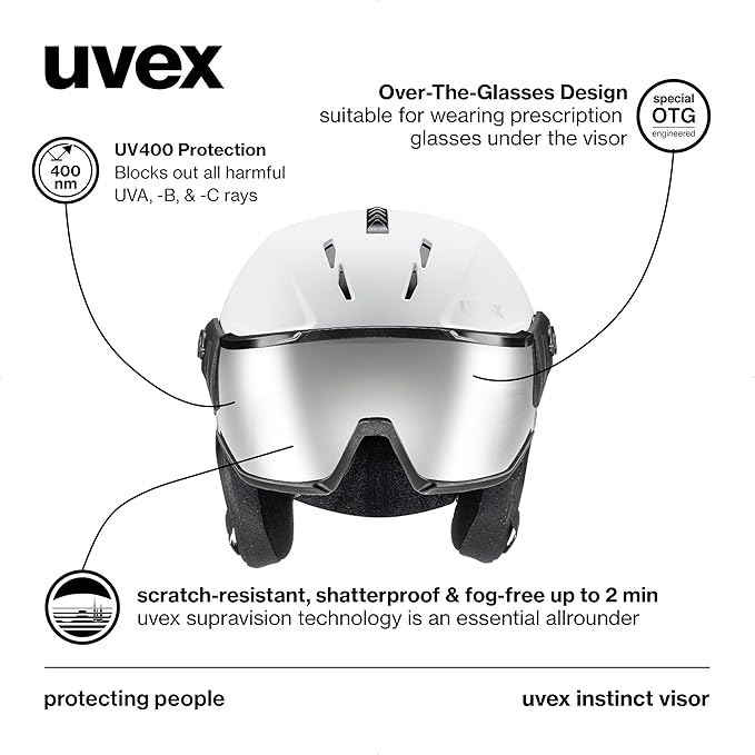 uvex Instinct Visor - Adjustable ski & Snowboard Helmet with Integrated Visor for Women & Men - White-Black Matte - Extra Large