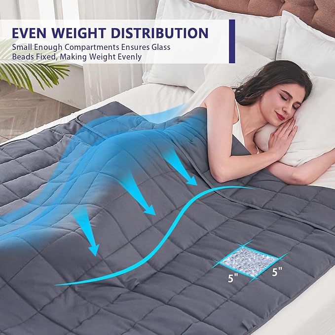 yescool Weighted Blanket for Adults (10 lbs, 48" x 72", Grey) Cooling Heavy Blanket for Sleeping Perfect for 90-110 lbs, Twin Size Breathable Blanket with Premium Glass Bead, Machine Washable