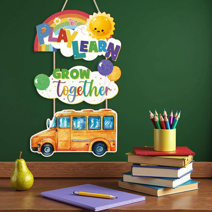 Aryroi Rainbow Wooden Classroom Door Sign School Decor 11.42x11.42 Yellow White