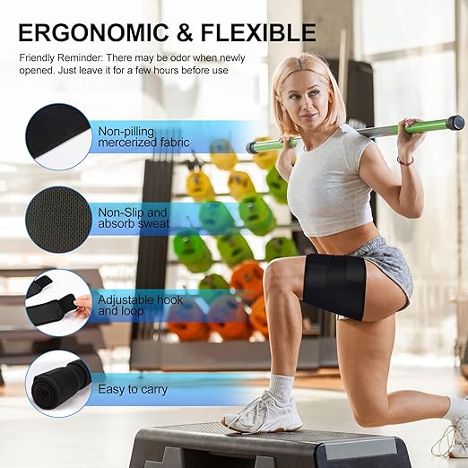 supregear Thigh Wraps Support, Adjustable Compression Neoprene Thigh Sleeve Hamstring Quad Wrap Upper Leg Brace for Women Men Pulled Groin Muscle, Quadriceps, Black, L