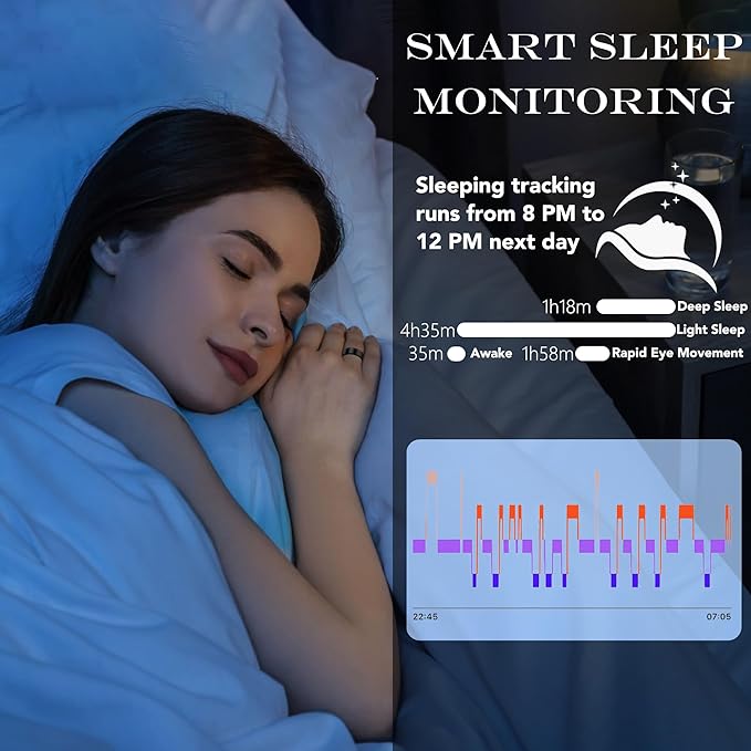 Smart Health Ring for Women Men Fitness Tracker with Heart Rate, Blood Oxygen, Blood Pressure, Sleep Monitoring, Step Counting, IP68 Waterproof for iPhone and Android, No APP Fee, Silver 13