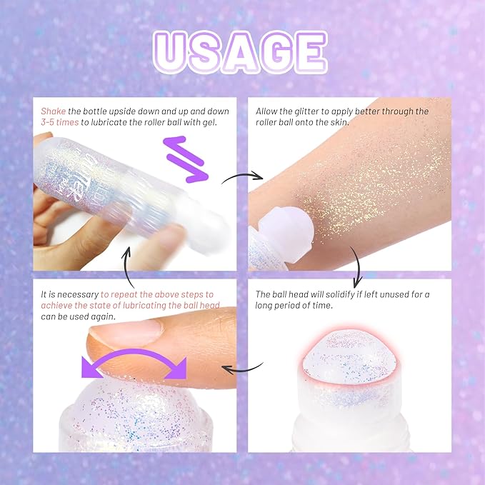 DAGEDA Body Glitter Gel, Roll-on Face Glitter for Mermaid Makeup Festival Rave Accessories, Holographic Hair Glitter Gel,Body Shimmer Halloween Makeup for Rave Party (Pink)