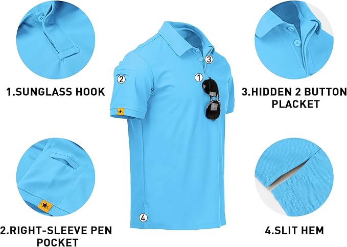 V VALANCH Mens Polo Shirts Short Sleeve Moisture Wicking Golf Polo Athletic Collared Shirt Tennis T-Shirt Tops