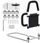 Okvpajdo Adjustable Bed Rail with 2Grab Bars Safety Guard Black White King Queen
