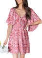 Women's Deep V-Neck Mini Dress with Bow Tie - Elegant Summer Fall Outfit