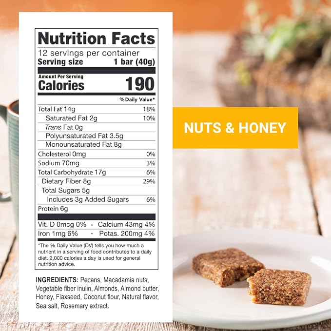 Prolon Fast Bars | Keto, Gluten Free, Dairy Free, Plant Based Protein, Intermittent Fasting Bars | Developed to Not Break Your Fast | Nuts & Honey, 12 Ct