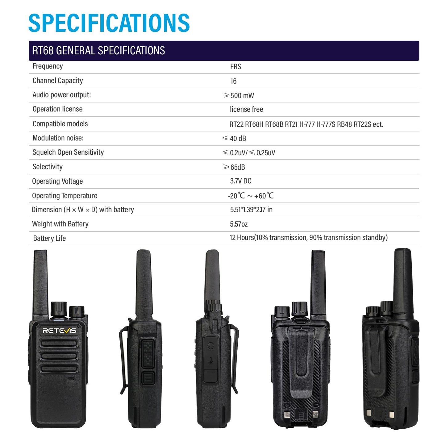 Retevis RT68 2 Way Radio, Long Range Walkie Talkies for Adults (10 Pack) with 10 Multi Way Charger, Easier Securer Charging, 1200mAh, Compact Handheld Two Way Radios Rechargeable for Industry