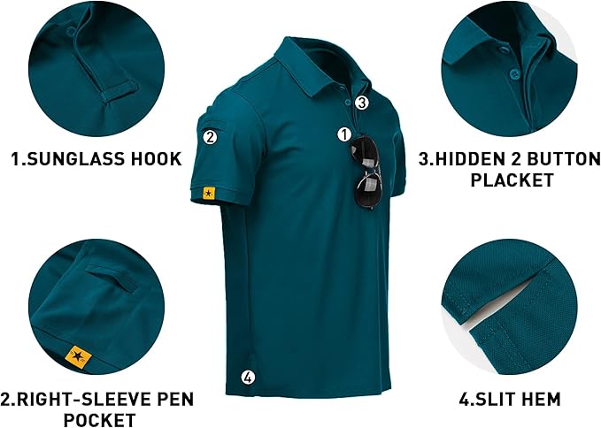 V VALANCH Mens Polo Shirts Short Sleeve Moisture Wicking Golf Polo Athletic Collared Shirt Tennis T-Shirt Tops