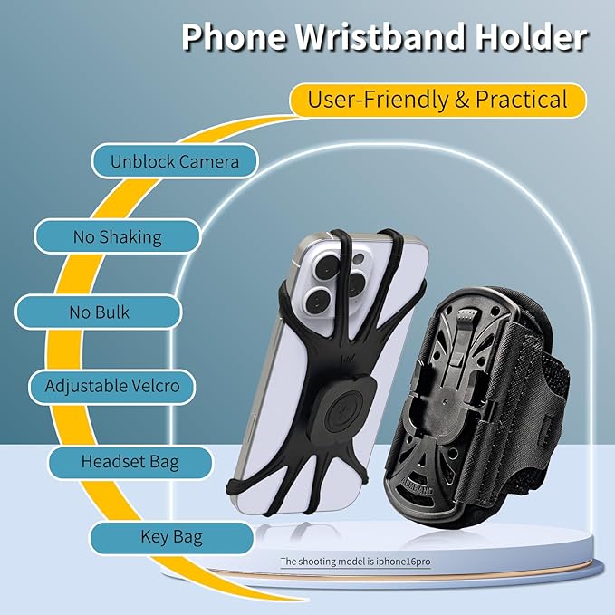 Wristband Phone Holder for Running,【360° Rotatable & Upgrade Anti-Drop】 Forearm Armband for iPhone 16/15/14/Pro/Mini/12/11/SE/XR XS,Fits All 4-6.5 Inch Smartphones (Black)