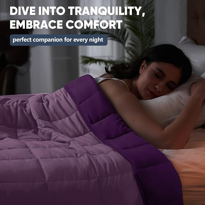 yescool Weighted Blanket for Adults (12 lbs, 60" x 80", Purple) Cooling Heavy Blanket for Sleeping Perfect for 110-130 lbs, Queen Size Breathable Blanket with Premium Glass Bead, Machine Washable