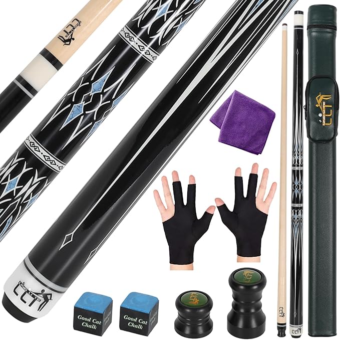 Professional 58" 2-Piece Maple Pool Cue, 18oz-21oz ??Durable and Lightweight Billiard Cue with Leather Case for Home and Tournament Play