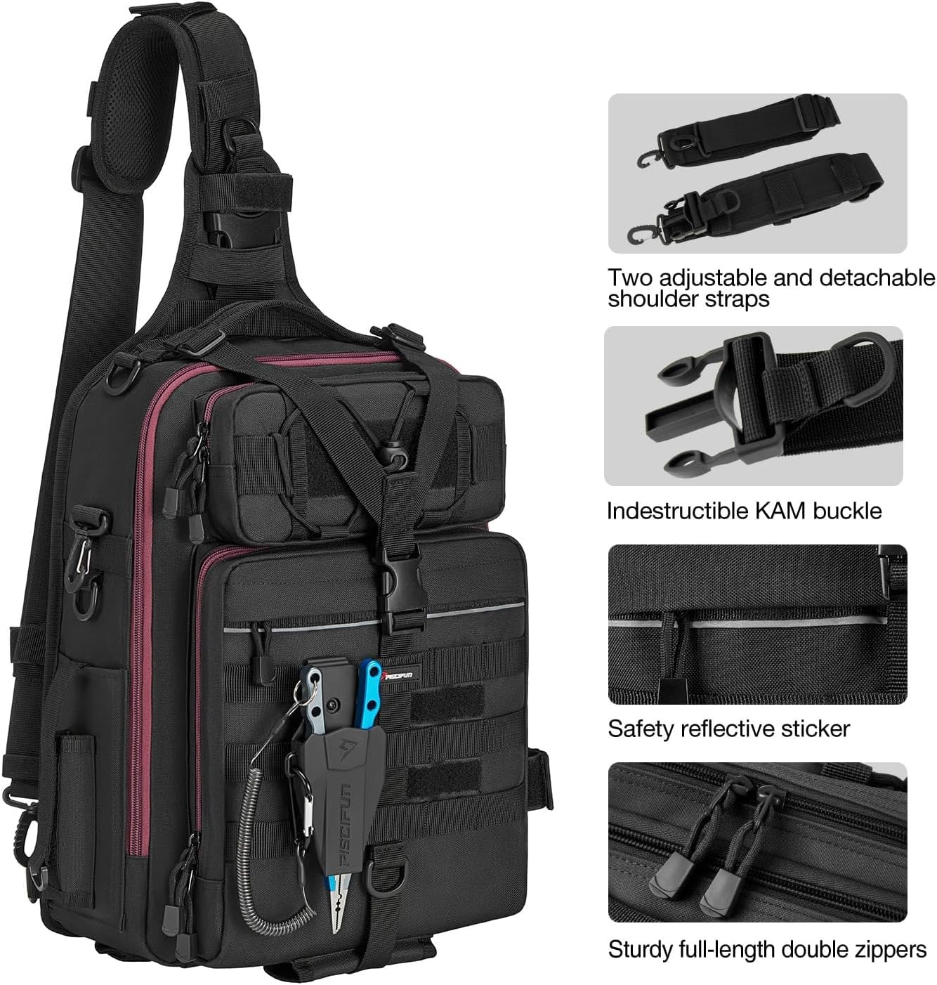 Piscifun Fishing Backpack with Rod Holder, Lightweight Sling Bag Storge Gear and Equipment