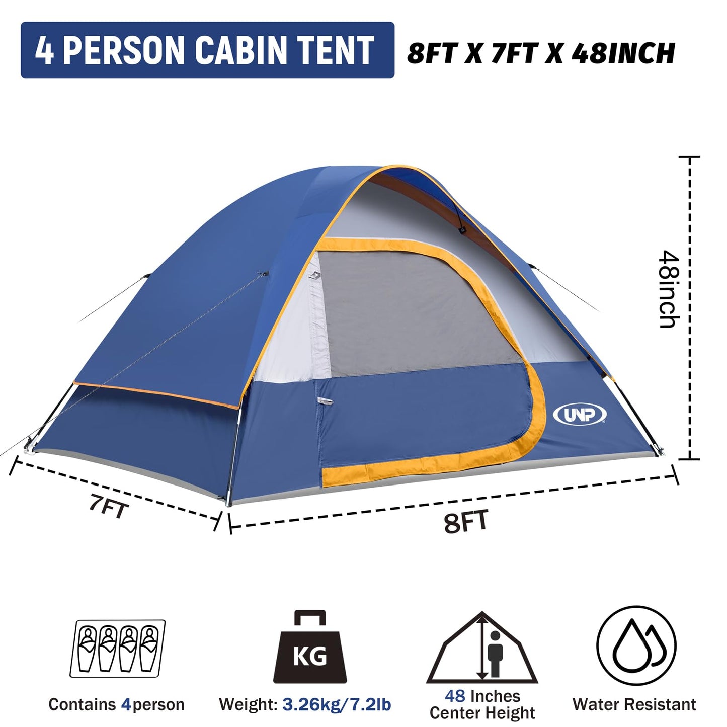 Camping Tent 4 Person, Waterproof Windproof Tent with Rainfly Easy Set up-Portable Dome Tents for Camping