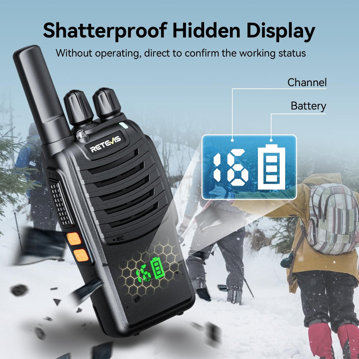 Retevis H-777 Walkie Talkies Rechargeable, 2 Way Radios Long Range, Portable FRS Two-Way Radios, Short Antenna, LED Flashlight, for Adults Family Outdoor (3 Pack)