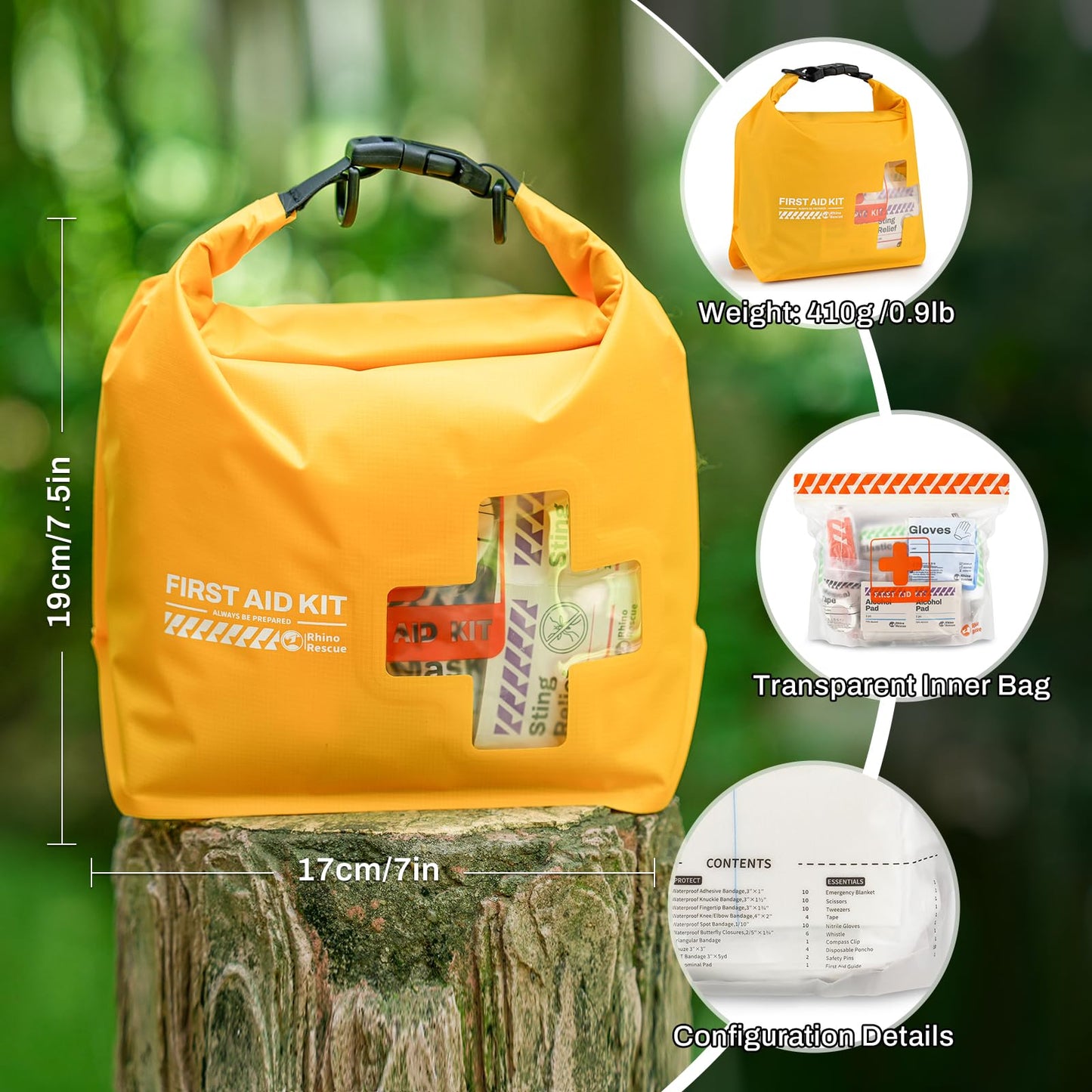 RHINO RESCUE Waterproof Boat First Aid Kit, Lightweight Boat Accessories Dry Bag, Emergency Marine Survival Supplies for Outdoor Kayak, Fishing, Floating, Swimming, Beach & Camping (Yellow)