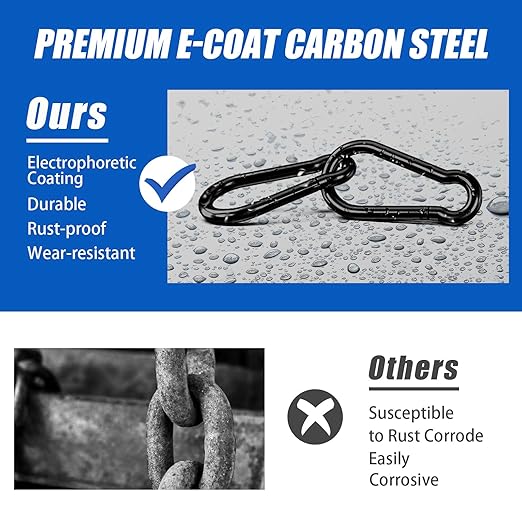 KINLINK 4 Pack Black Carabiner Clip, 5.5 inch Heavy Duty Spring Snap Hook, Large Caribeener Clips for Camping, Swing Set, Hammock, Hiking, Travel, Weight Lifting Machine, Home Gym Equipment