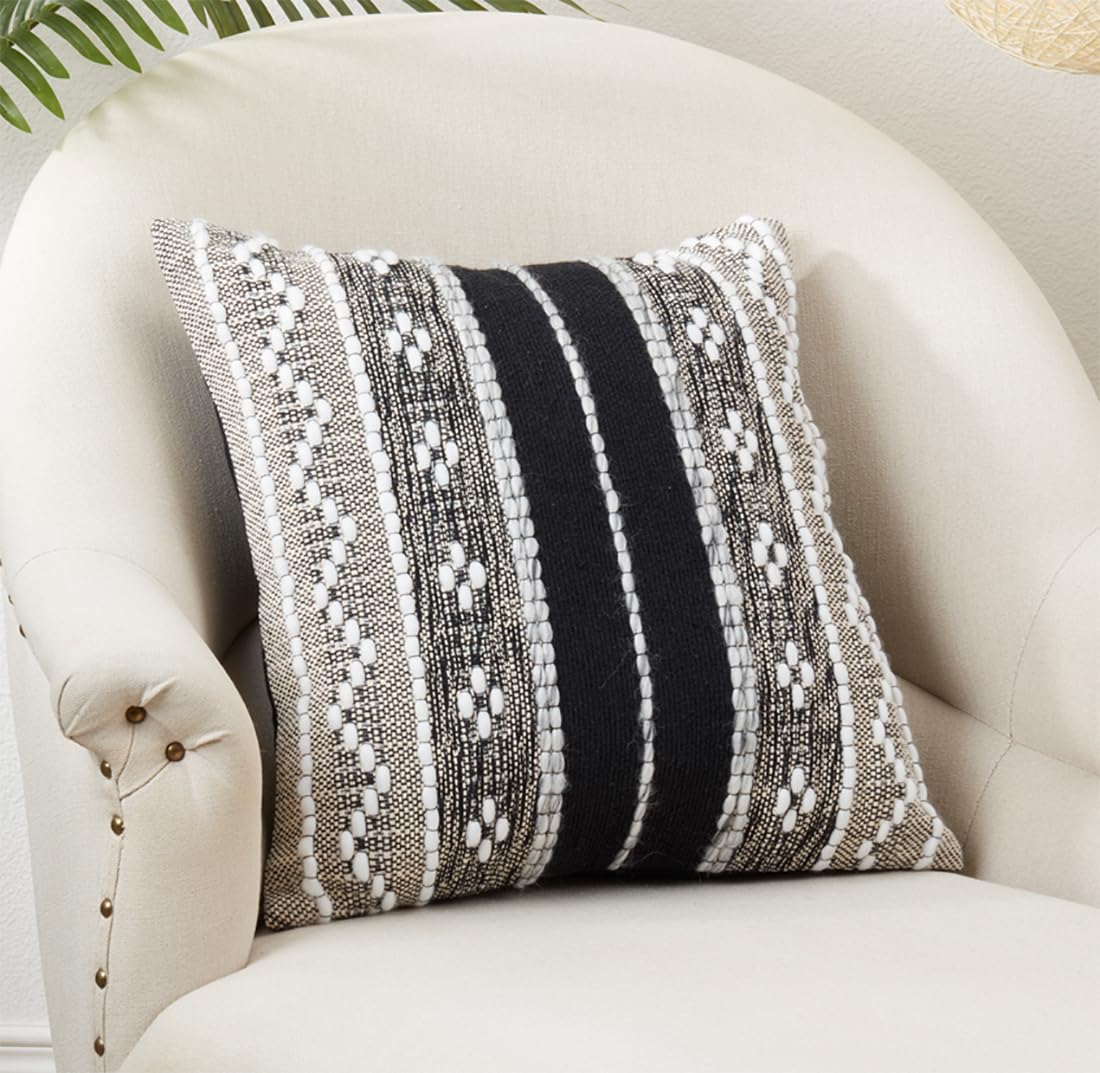 Fennco Styles Black Multi-Pattern Woven Cotton Decorative Throw Pillow Cover