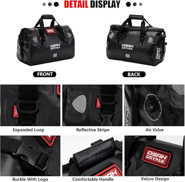 Waterproof Duffel& Luggage Bag - Motorcycle Dry Bag Tail Saddle Bags with Roll Top Closure,Large Storage Space,for Camping, Kayaking, Fishing & Traveling(SkyBlack, 40L)