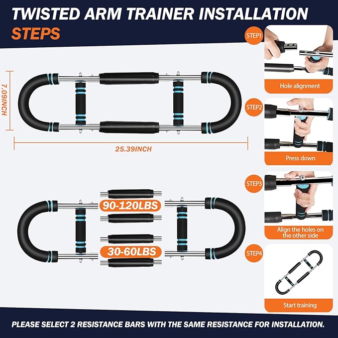 30-120lb Twister Arm Trainer,Adjustable Arm Chest Exerciser with 4 Resistance Springs