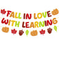 YWLACC Fall in Love with Learning Classroom Banner Autumn Leaves Pumpkin