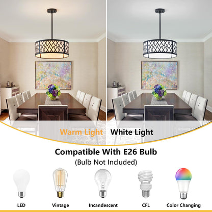SGLfarmty 15.7in Black Drum Chandelier 3 Light Ceiling Fixture Farmhouse Pendant