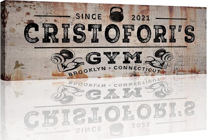 TAILORED CANVASES Personalized Gym Sign Wall Art Decor - Motivational Canvas s for Home Gym, Workout Room, Garage, Fitness Center - Workout Inspirational Posters - Kettlebell on Rustic, 36x12in