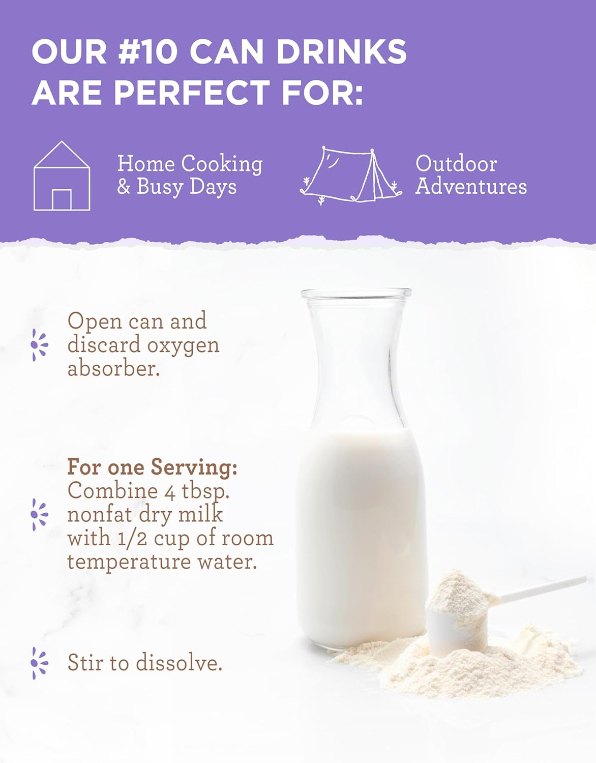 Simple Kitchen Instant Nonfat Dry Milk Powder - 50 Servings #10 Can, Non Fat Powdered Milk Bulk, Dried & Vitamin D Fortified, Daily Use & Emergency Food Long Term Storage, up to 25 Year Shelf Life