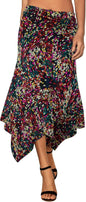 Women's Flowy Handkerchief Hemline Midi Skirt - Elastic Waist Asymmetrical Hem