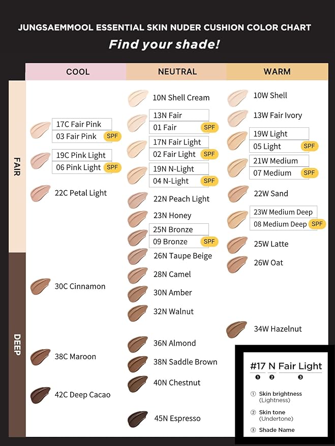 JUNG SAEM MOOL Essential Skin Nuder Cushion 21W Medium 0.49 Fl Oz, No Refill, Natural Radiant Finish Cushion Foundation with Buildable Coverage, Lightweight Texture, Korean Foundation Makeup