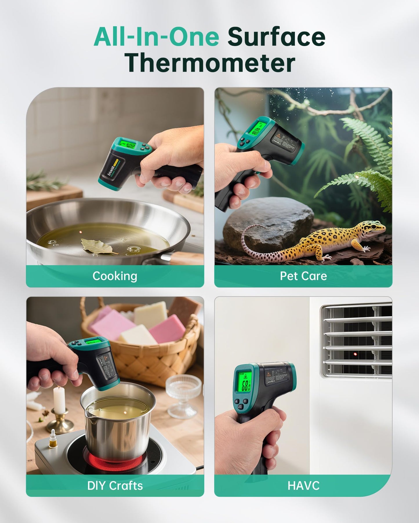 ERICKHILL ROOKMAX Infrared Thermometer Gun, Non-Contact Laser, Adjustable Emissivity, Color LCD, -58°F to 1472°F (-50°C to 800°C), for HVAC, Cooking & BBQ, Automotive, Freezer - Dark Green