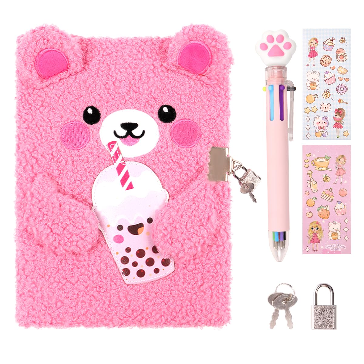 Girls Heart Diary with Lock and Keys - Cute Plush Secret Journal Notebook Gift Ages 6-8