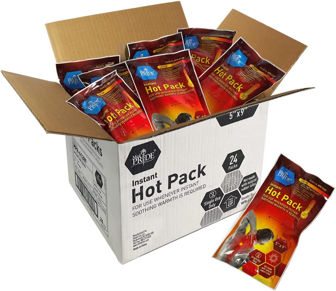 MedPride Instant Hot Packs Disposable Warm Compress Heating Pads - 5" x 9" - 24/cs.
