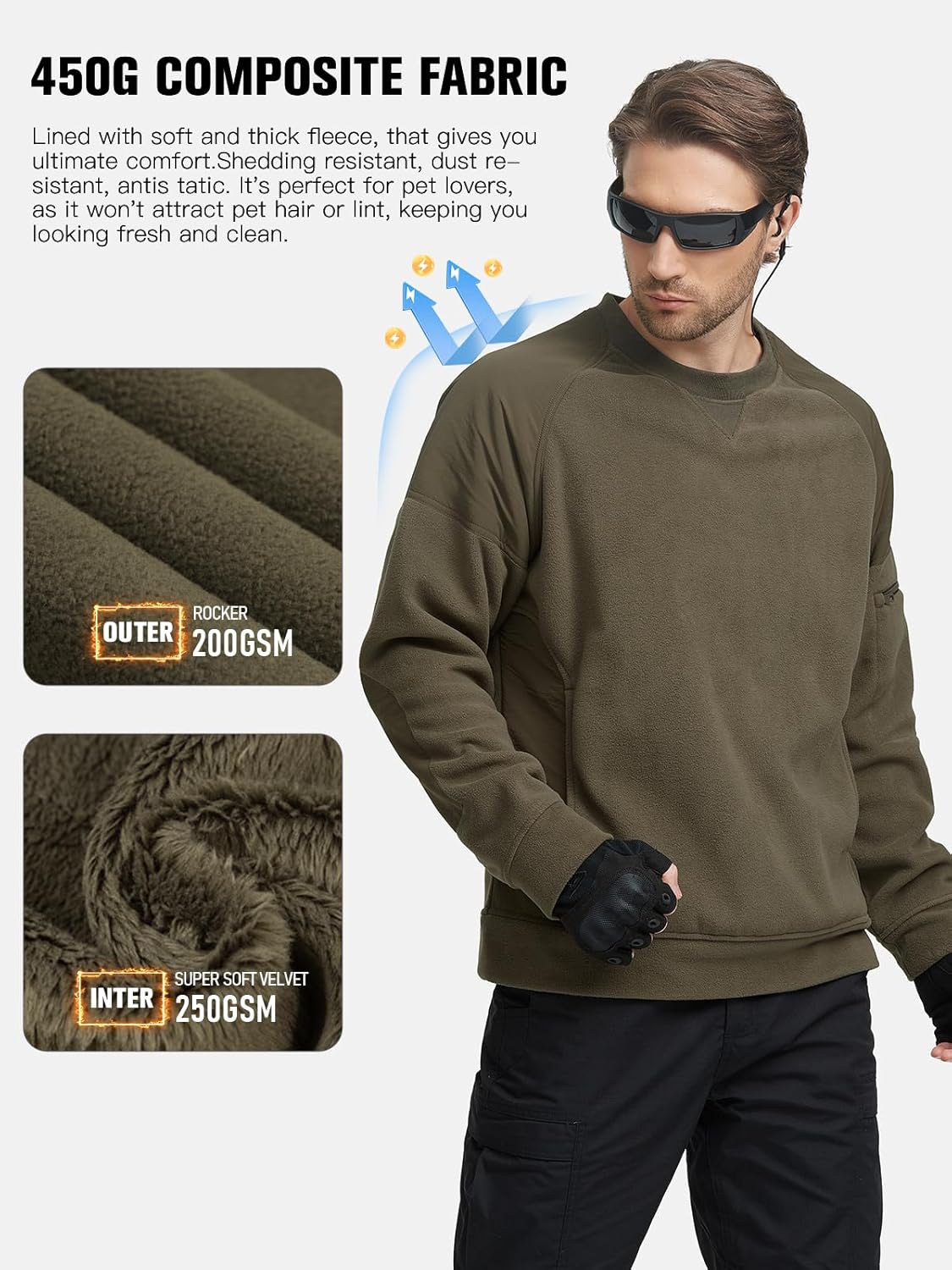 FREE SOLDIER Men's Tactical Winter Fleece Pullover Hoodie Warm Long Fleece lined Hooded Sweatshirt