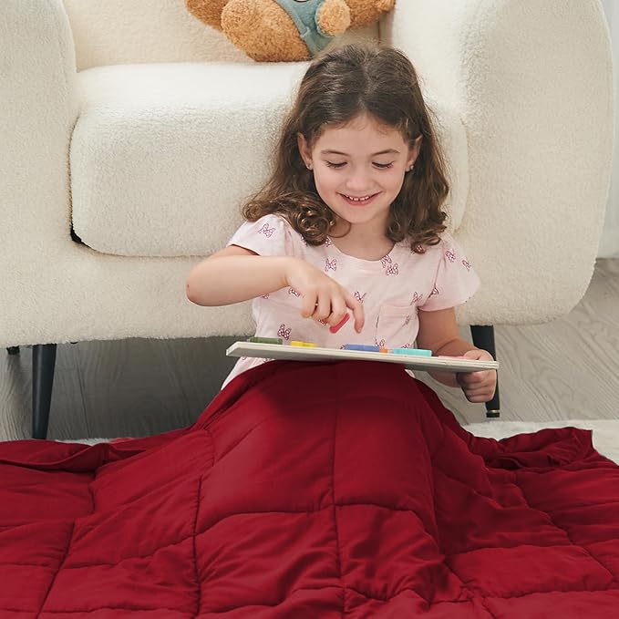 yescool Weighted Blanket (10 lbs, 41" x 60", Red) Cooling Heavy Blanket for Sleeping Perfect for 90-110 lbs, Breathable Blanket with Premium Glass Bead, Machine Washable