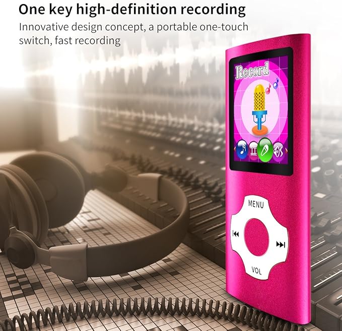 Mymahdi MP3 Player Portable Music Player, 1.8 Inch LCD Screen with Video/Voice Record/FM Radio/E-Book/Photo Viewer, Max Support 64GB Pink