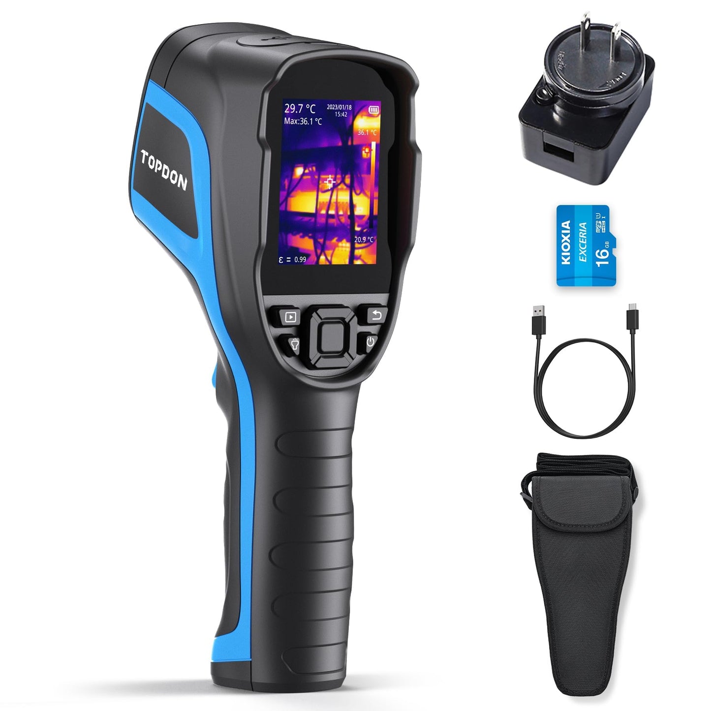TOPDON TC004 Thermal Imaging Camera, 320 x 240 TISR Resolution, 256 x 192 IR High Resolution, 12-Hour Battery Life Handheld Infrared Camera with PC Analysis and Video Recording Supported, 32GB SD Card