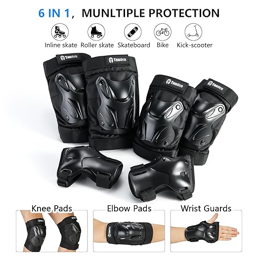 Skating Protective Gear Kids Toddler Knee Pads and Elbow Pads Set, Bike Protection for Kids Wrist Guards for Roller Skating Skateboarding Cycling Black