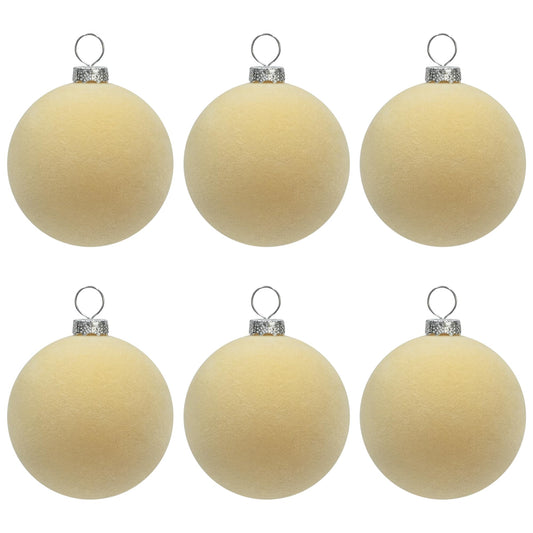 KI Store Beige Velvet Christmas Balls Ornaments 6pcs 2.36in Party Decor