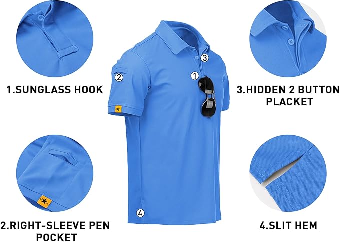 V VALANCH Mens Polo Shirts Short Sleeve Moisture Wicking Golf Polo Athletic Collared Shirt Tennis T-Shirt Tops