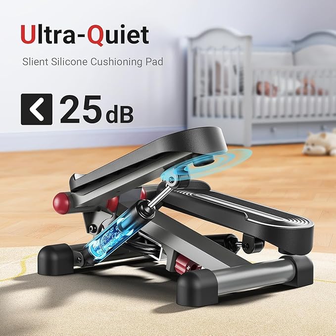 UTRYUP Mini Stepper for Home Exercise, Compact Hydraulic Stair Stepper with Resistance Bands, Quiet Fitness Machine with LCD Monitor, 300 lbs Weight Capacity
