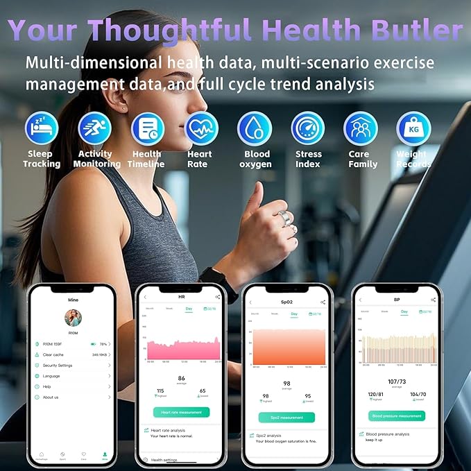 Smart Ring, Activity Fitness Tracker Ring for Women Men, Monitoring of Pedometer, SpO2, Sleep Quality, Heart Rate, No Subscription Fee, for iOS & Android (Silver 8)