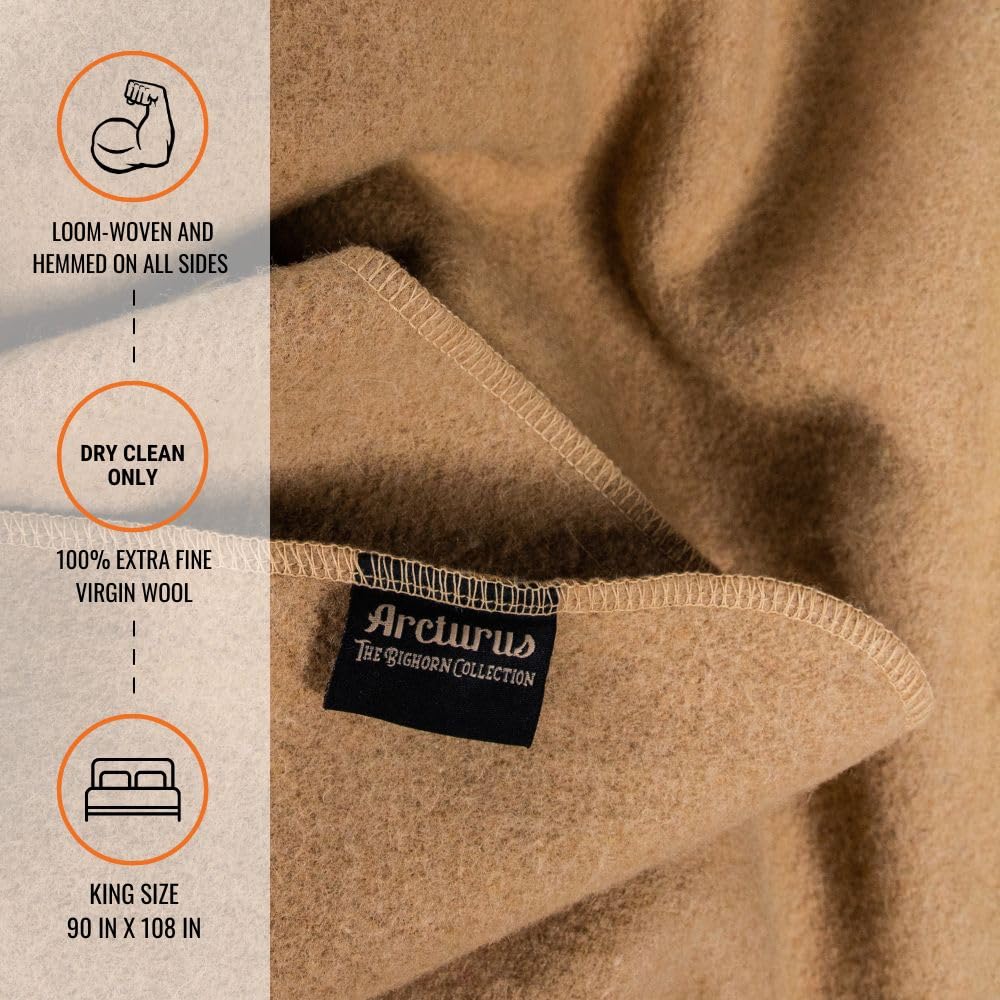 Arcturus Bighorn 100% Virgin Wool Blanket | Heirloom-Quality Wool Bedding for Home & Cabin | Warm, Thick & Durable (Queen Size, Steel Blue)
